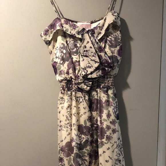 Purple floral; beige; super comfy and cute! Dress - Picture 1 of 1